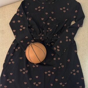 Black Basketball Heart Print Kids Casual Dress